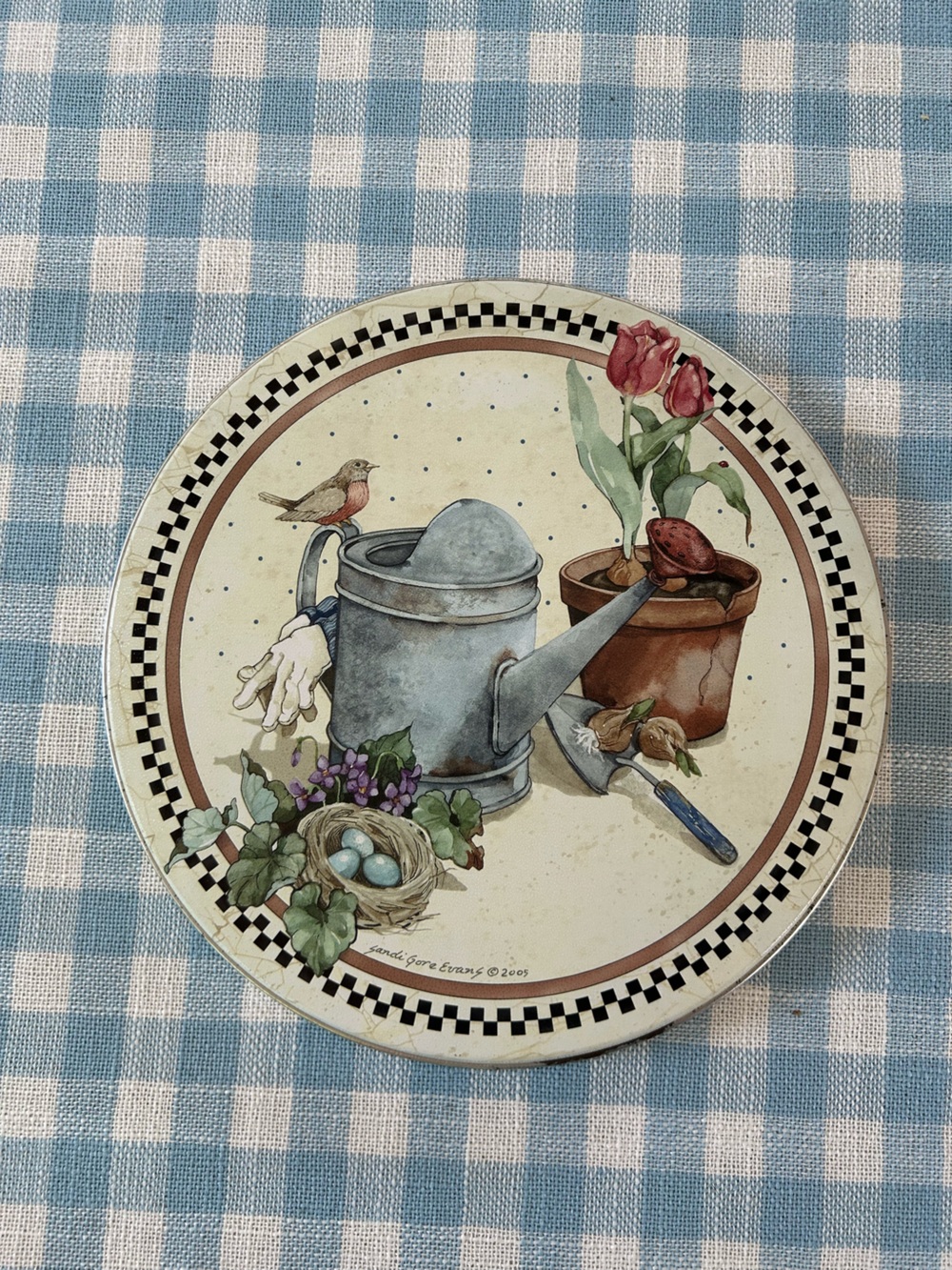 Garden Watering Can Decorative Wall Art - Blue and Brown cottage core